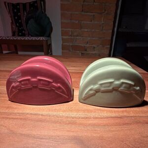 Longaberger Pottery Woven Traditions Ceramic Basket Weave Napkin Holder Set 2